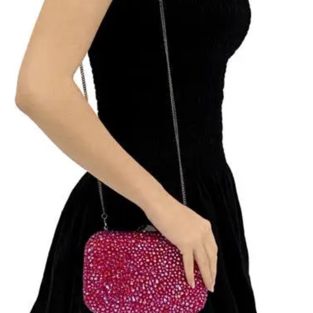 OLGA BERG Casey Hot Fix Crystal Clutch - Fuchsia